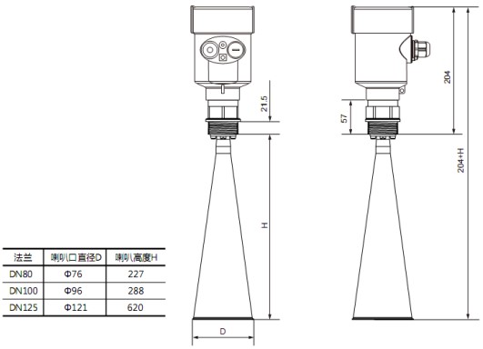 導波雷達物位計RD708外形尺寸圖